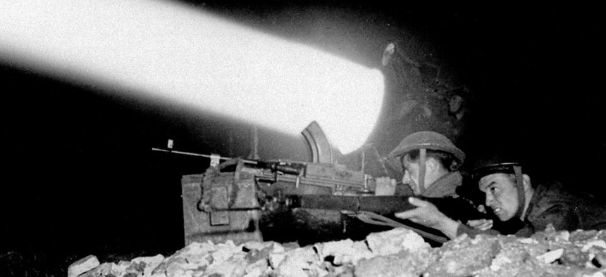 A WWII era searchlight used by allied forces in Caen, France.