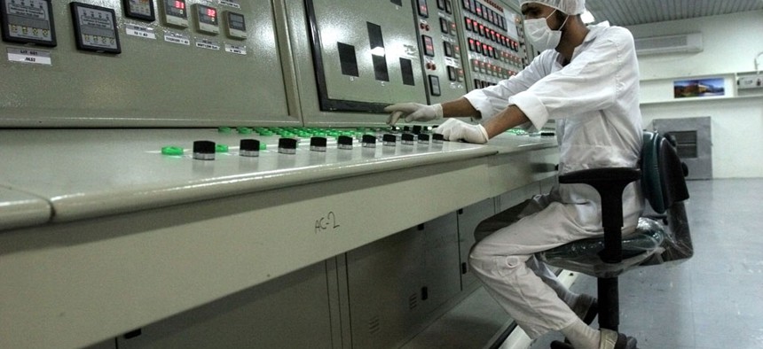 An Iranian technician works at the Uranium Conversion Facility just outside the city of Isfahan, Iran.