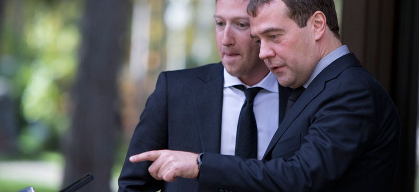 Russian Prime Minister Dmitry Medvedev met with Facebook CEO Mark Zuckerberg in 2012 in Moscow.