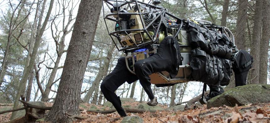 The Defense Advanced Research Projects Agency’s Legged Squad Support System will relieve troops of their 100-pound equipment load.