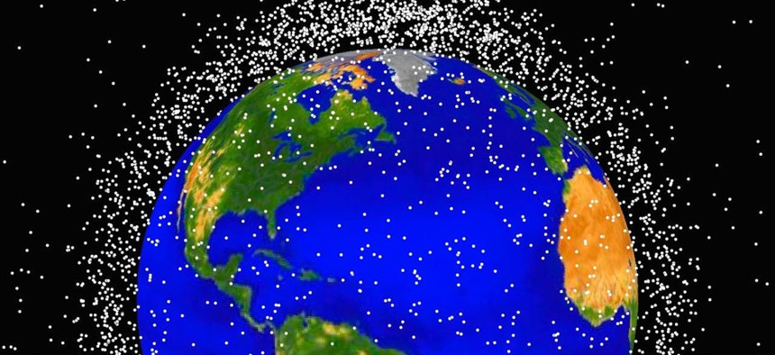 This computer generated graphic provided by NASA shows images of objects in Earth orbit that are currently being tracked.