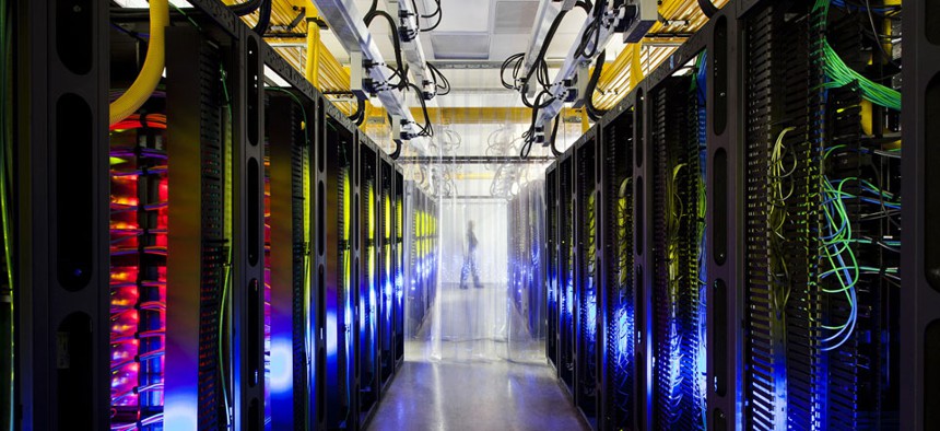 The campus-network room at a data center in Council Bluffs, Iowa. 