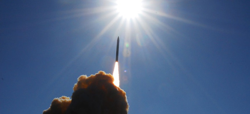 A ground-based interceptor lifts off from Vandenberg Air Force Base in 2008.