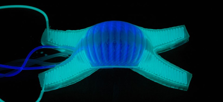 One of DARPA's soft robots, made with silicone