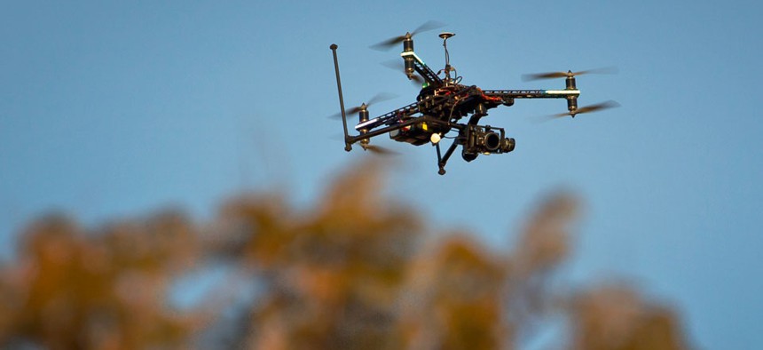 A drone fitted with a camera flies in South Africa.