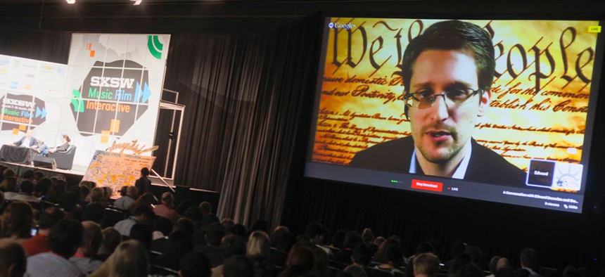 Edward Snowden spoke during a simulcast conversation during the South by Southwest in early March.
