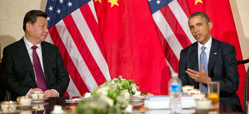 US President Barack Obama during a meeting with Chinese President Xi Jinping