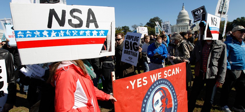 Demonstrators protest against NSA surveillance in October.