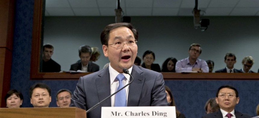 House Permanent Select Committee on Intelligence holds a hearing with Charles Ding, center, Huawei Technologies senior vice president for the U.S.