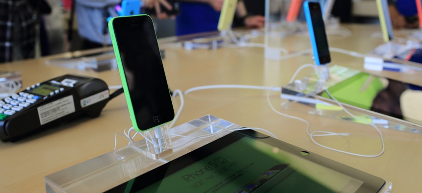 An Apple store in Hong Kong displays iPhones and iPads for purchase in October.