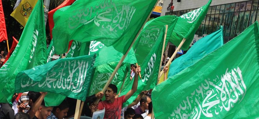 Supporters of Hamas rally in the West Bank city of Nablus in May.