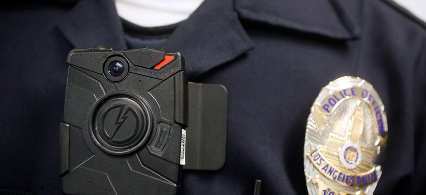  Los Angeles Police officer wearing an on-body camera.