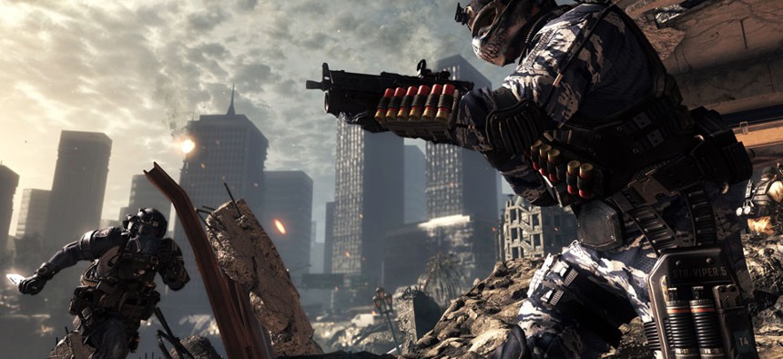  A scene from the video game, "Call of Duty: Ghosts." The game is a first-person shooter and features interactive maps.
