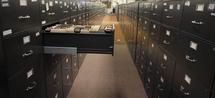 The paper filing system files at the FBI Headquarters in Washington, D.C.