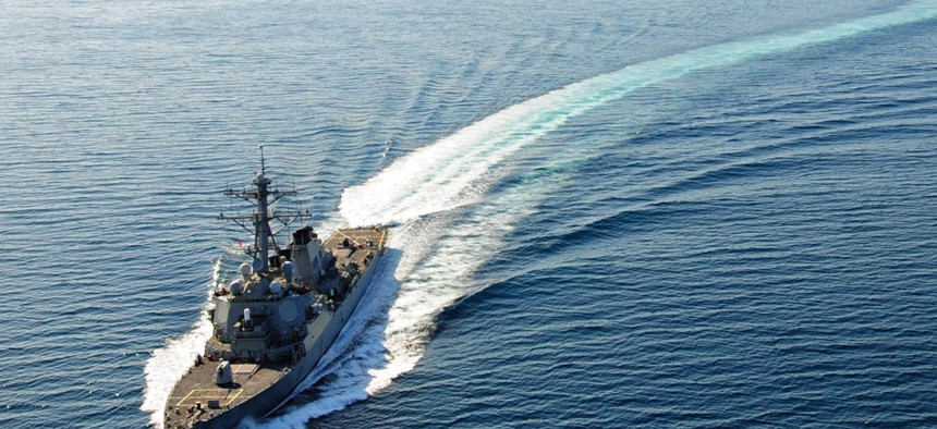 The guided-missile destroyer USS Higgins operates off the coast of Haiti.