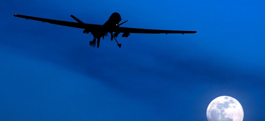 An unmanned U.S. Predator drone flies over Kandahar Air Field, southern Afghanistan.