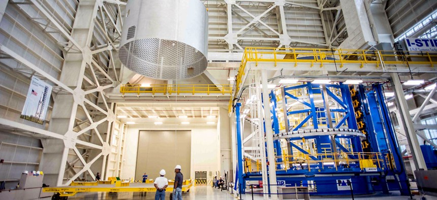 The barrel for the engine section of NASA's new rocket, the Space Launch System.