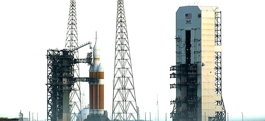 At Cape Canaveral Air Force Station in Florida, NASA's Orion spacecraft awaits launch. 
