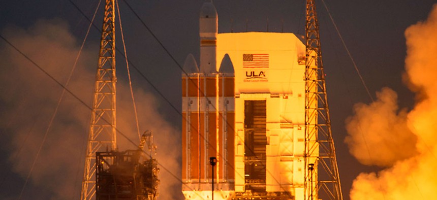 The United Launch Alliance Delta IV Heavy rocket, with NASA's Orion spacecraft mounted atop, lifts off from Cape Canaveral Air Force Station's Space Launch Complex 37 at at 7:05 a.m. EST, Friday, Dec. 5.