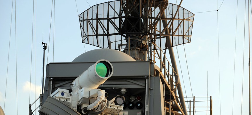 The Laser Weapon system aboard the USS Ponce taken Nov. 16, 2014. 