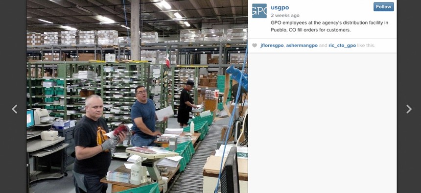 The US GPO's Instagram photo of agency employees working at a distribution facility.