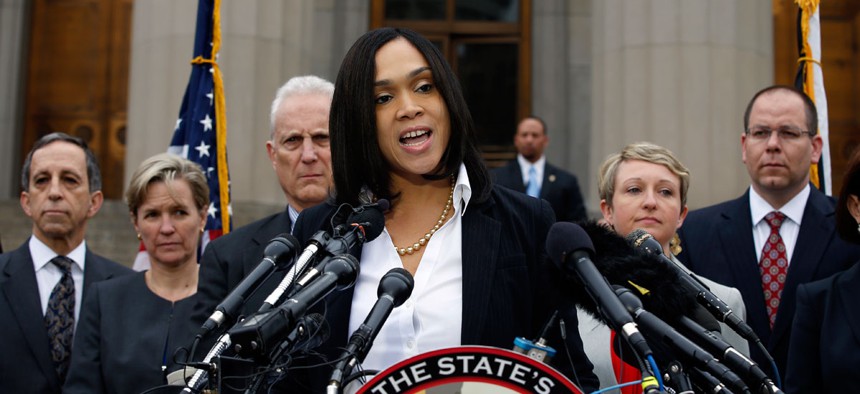 Marilyn Mosby, Baltimore state's attorney, speaks during a media availability, Friday, May 1, 2015 in Baltimore.