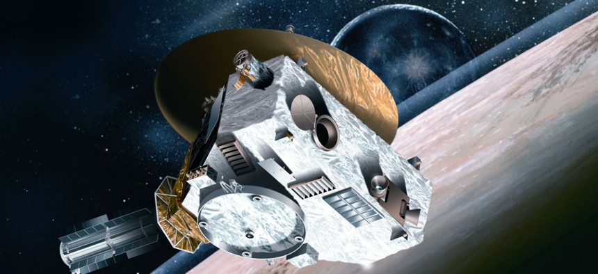 Artist's concept of the New Horizons space craft as it reaches Pluto