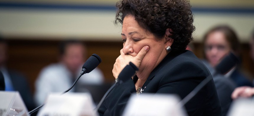 OPM Director Katherine Archuleta testifies on Capitol Hill in Washington, Tuesday, June 16, 2015.