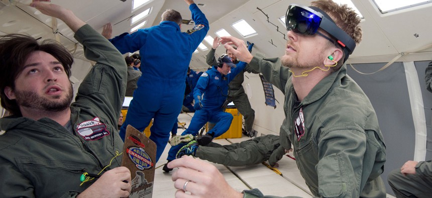 NASA and Microsoft engineers test Project Sidekick on NASA’s Weightless Wonder C9 jet. Project Sidekick will use Microsoft HoloLens to provide virtual aid to astronauts working on the International Space Station.