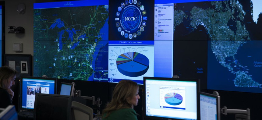 A view of the National Cybersecurity and Communications Integration Center in Arlington, Va., Tuesday, Jan. 13, 2015, before President Barack Obama spoke. Obama renewed his call for Congress to pass cybersecurity legislation.