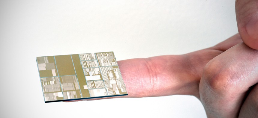 Close up of IBM 7nm node test chip produced at SUNY Poly CNSE in Albany, NY.