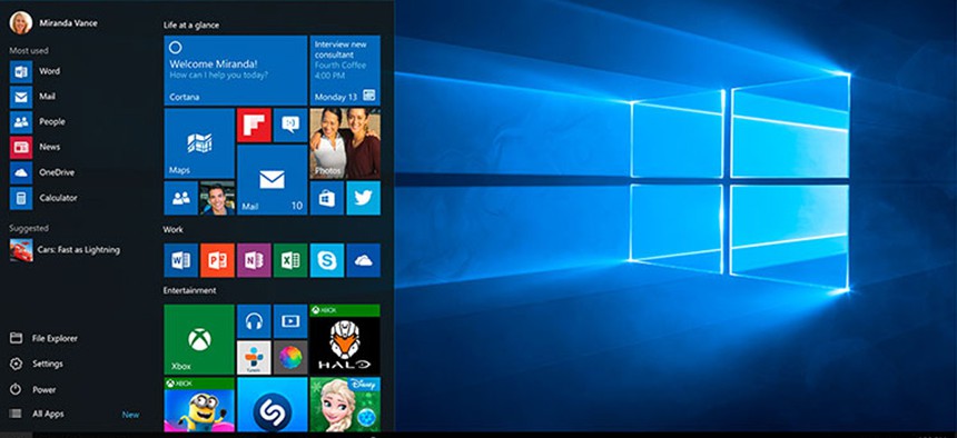 The Windows 10 start screen