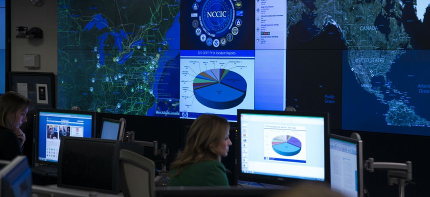 A view of the National Cybersecurity and Communications Integration Center before remarks by President Barack Obama, on Tuesday, Jan. 13, 2015, in Arlington, Virginia.