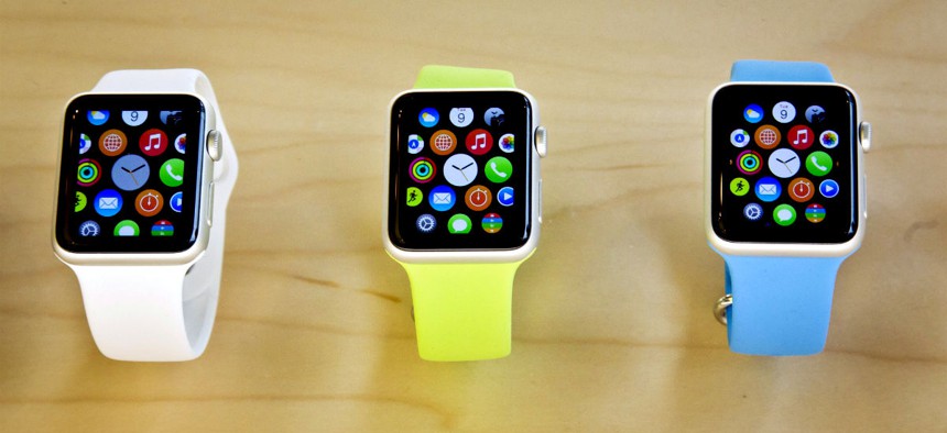 Apple Watches appear on display, Friday, April 10, 2015, in New York.