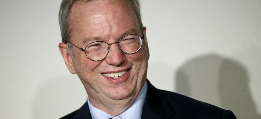 Google Executive Chairman Eric Schmidt smiles during a meeting about the "right to be forgotten" in Madrid. 