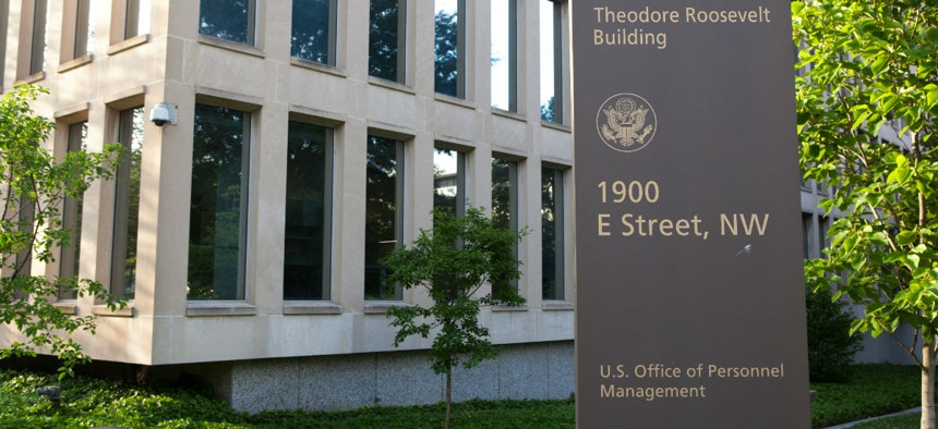 WASHINGTON, DC - JUNE 6: Sign at the Office of Personnel Management (OPM) in Washington, DC on June 6, 2015. OPM manages the civil service of the federal government.