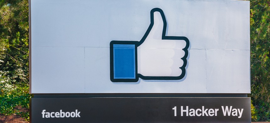 Facebook's entrance sign at the corporate office in California