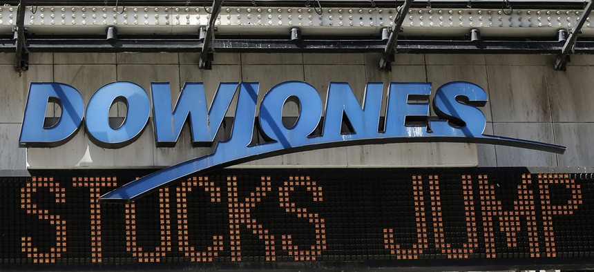 The Dow Jones ticker in Times Square, New York City.