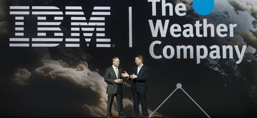 IBM Senior Vice President Bob Picciano (left) joins The Weather Company Chairman and CEO David Kenny. 
