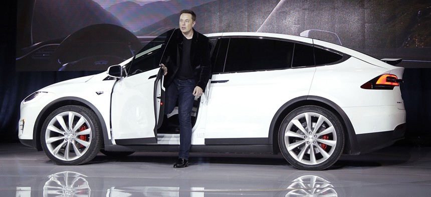  Elon Musk, CEO of Tesla Motors Inc., introduces the Model X car at the company's headquarters in Fremont, Calif.