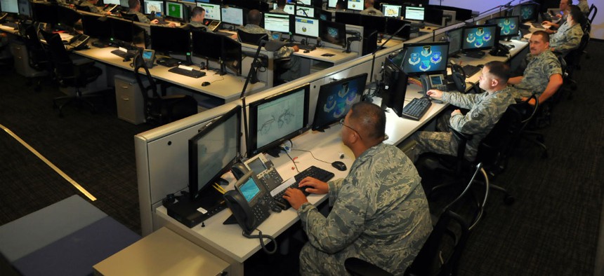 Personnel of the 624th Operations Center, located at Joint Base San Antonio - Lackland, conduct cyber operations in support of the command and control of Air Force network operations and the joint requirements of Air Forces Cyber, the Air Force component 