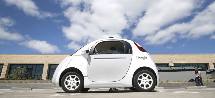 Google's new self-driving prototype car during a demonstration at the Google campus in Mountain View, Calif.