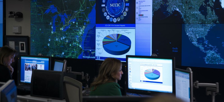 A view of the National Cybersecurity and Communications Integration Center in Arlington, Va., Tuesday, Jan. 13, 2015, before President Barack Obama spoke. Obama renewed his call for Congress to pass cybersecurity legislation, including a proposal that enc