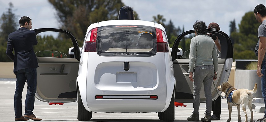 Google's new self-driving prototype car during a demonstration at the Google campus in Mountain View, Calif. 