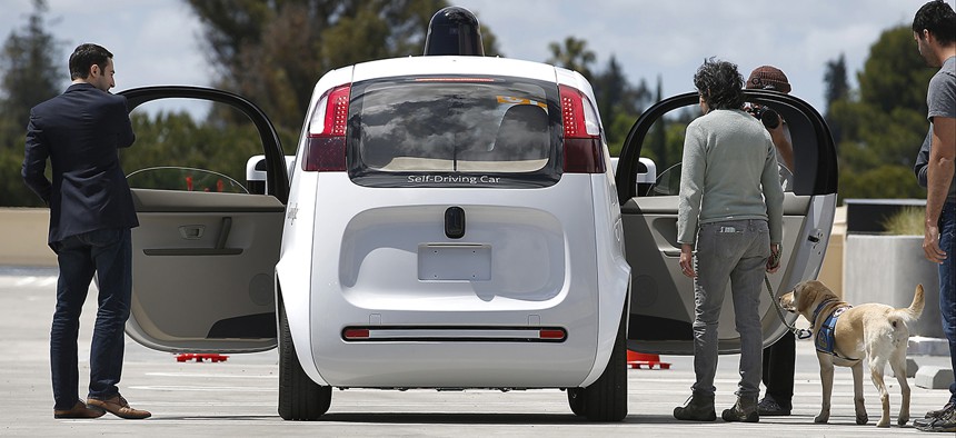 Google's new self-driving prototype car during a demonstration at the Google campus in Mountain View, Calif.
