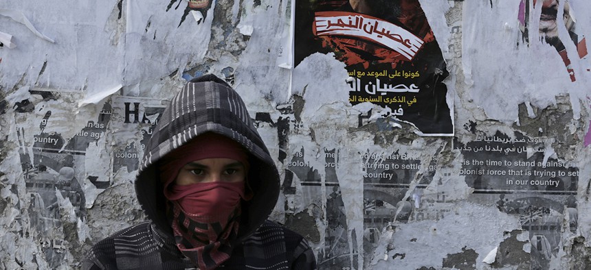 A Bahraini anti-government protester in Sitra, Bahrain.