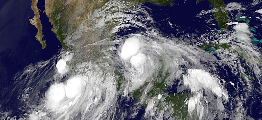 NOAA Satellite shows several tropical storms converging.