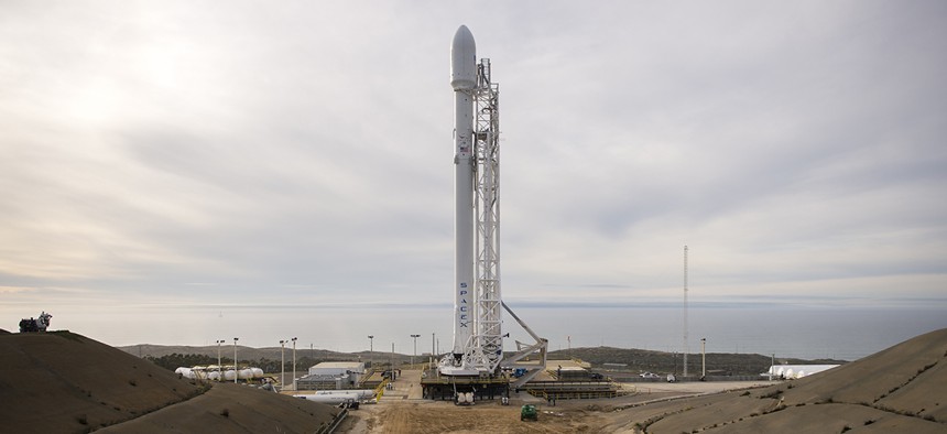 The SpaceX Falcon 9 rocket is seen at Vandenberg Air Force Base Space. 
