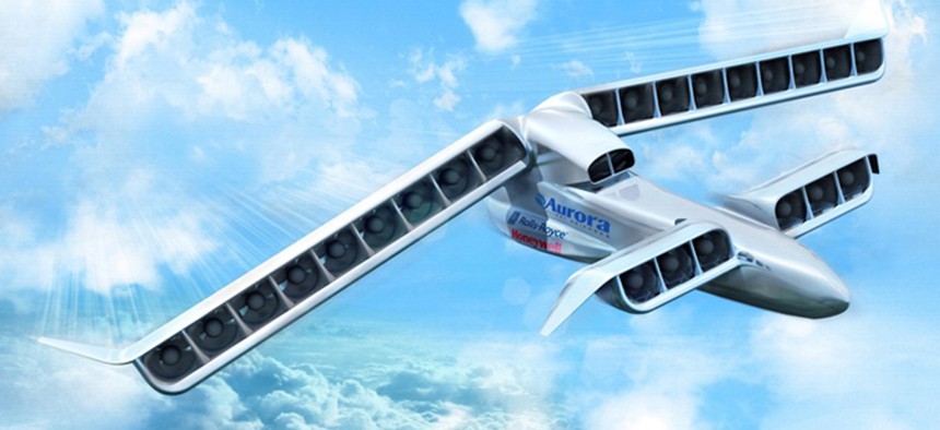An artistic representation of the LightningStrike VTOL-X plane concept.