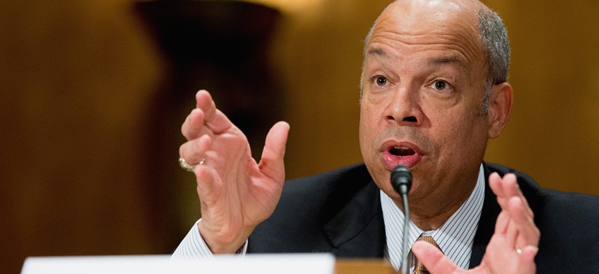 Homeland Security Secretary Jeh Johnson testifies on Capitol Hill in Washington, Tuesday, March 8, 2016.